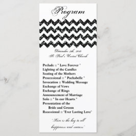 25 4x9 bruiloft programma zwart glitter chevron zi programmakaart