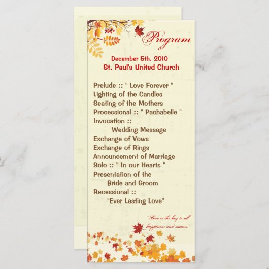 25 4x9 de Herfst van het Programma van de Weddensc Programmakaart (Voorkant / Achterkant)