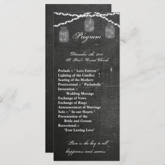 25 4x9 het Programma van het huwelijk Mason Jar Ko Programmakaart (Voorkant / Achterkant)