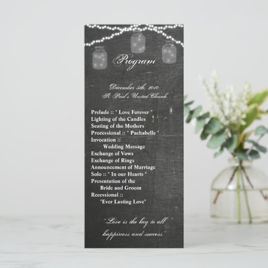 25 4x9 het Programma van het huwelijk Mason Jar Ko Programmakaart (Staand voorkant)