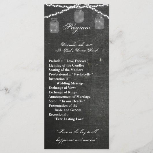 25 4x9 het Programma van het huwelijk Mason Jar Ko Programmakaart (Voorkant)