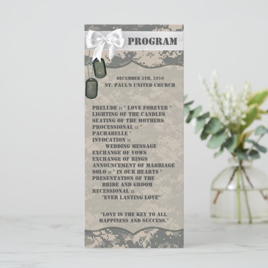 25 4x9 Huwelijksprogramma ARMY ACU Uniform Camo Ca Programmakaart (Staand voorkant)