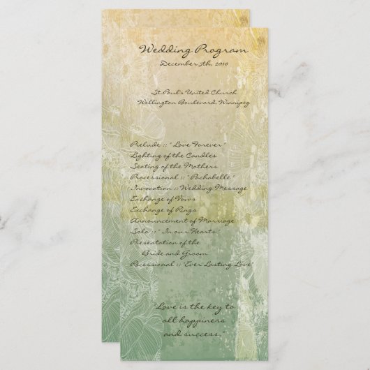 25 4x9 Huwelijksprogramma Bloemen Antiek Programmakaart (Voorkant / Achterkant)