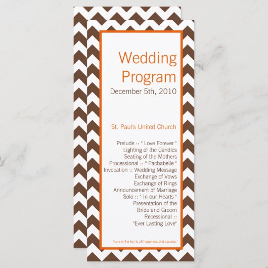 25 4x9 Huwelijksprogramma Bruin Sinaasappel Chevro Programmakaart (Voorkant / Achterkant)