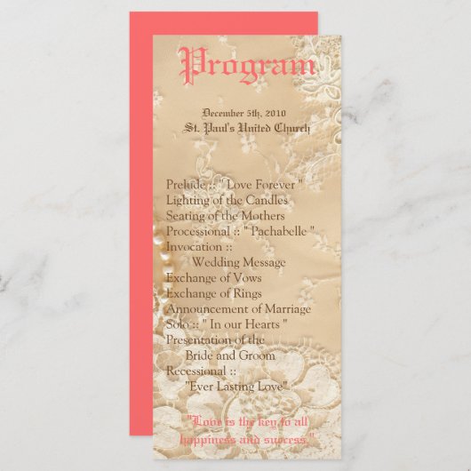 25 4x9 huwelijksprogramma Country Lace Victoriaans Programmakaart (Voorkant / Achterkant)