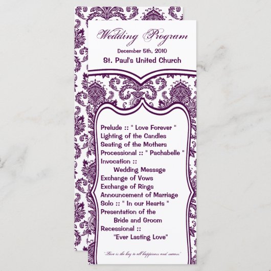 25 4x9 huwelijksprogramma Damask Lace Print Patroo Programmakaart (Voorkant / Achterkant)