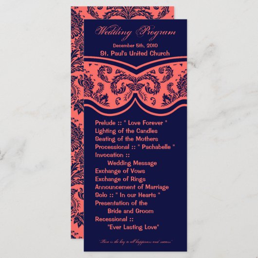 25 4x9 huwelijksprogramma Damask Lace Print Patroo Programmakaart (Voorkant / Achterkant)