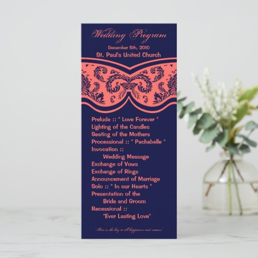 25 4x9 huwelijksprogramma Damask Lace Print Patroo Programmakaart (Staand voorkant)