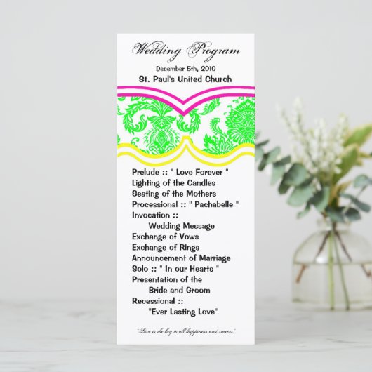 25 4x9 huwelijksprogramma Damask Lace Print Patroo Programmakaart (Staand voorkant)