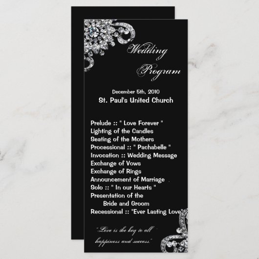 25 4x9 Huwelijksprogramma Diamond Ketting Jewlery Programmakaart (Voorkant / Achterkant)