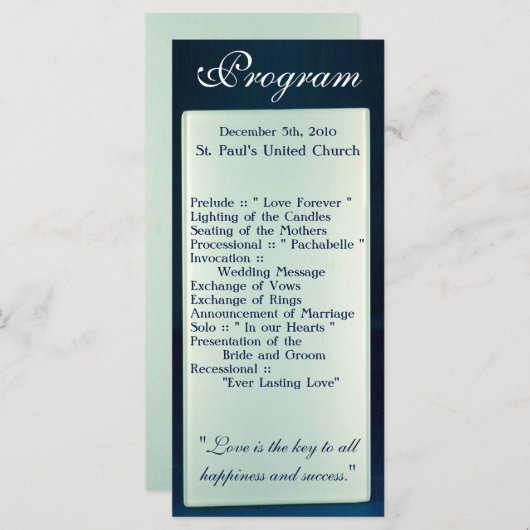 25 4x9 Huwelijksprogramma Frosted Glass Mirror Mod Programmakaart (Voorkant / Achterkant)