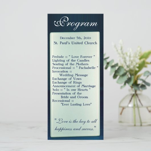 25 4x9 Huwelijksprogramma Frosted Glass Mirror Mod Programmakaart (Staand voorkant)