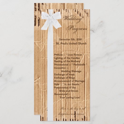 25 4x9 huwelijksprogramma gescheurd karton bewegen programmakaart (Voorkant / Achterkant)