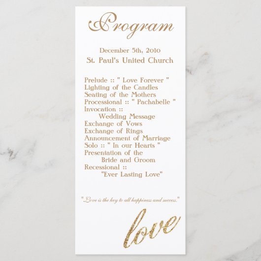 25 4x9 huwelijksprogramma Gouden folie Glitter Lie Programmakaart (Voorkant)