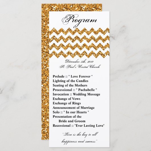 25 4x9 huwelijksprogramma Gouden Glitter Chevron Z Programmakaart (Voorkant / Achterkant)