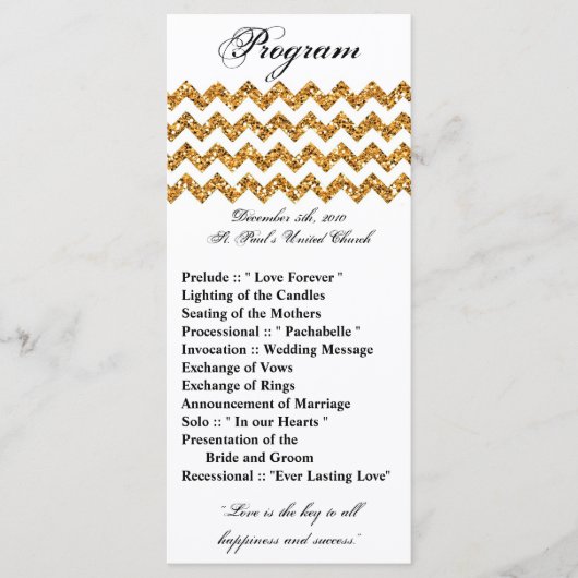 25 4x9 huwelijksprogramma Gouden Glitter Chevron Z Programmakaart (Voorkant)
