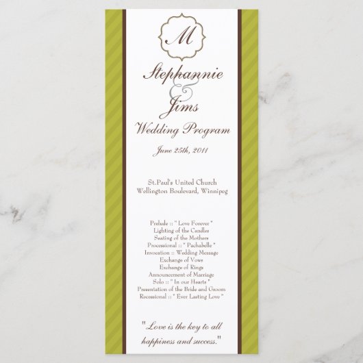 25 4x9 Huwelijksprogramma Groene en Bruine Damask Programmakaart (Voorkant)