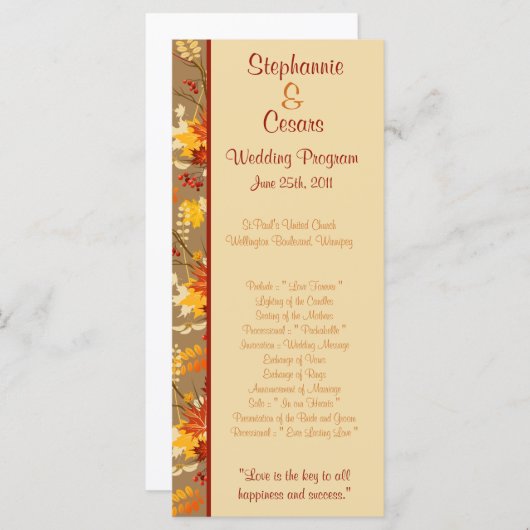 25 4x9 Huwelijksprogramma Herfst Branch Leaves Programmakaart (Voorkant / Achterkant)
