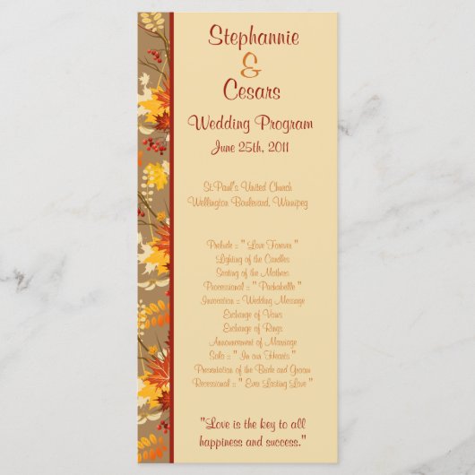 25 4x9 Huwelijksprogramma Herfst Branch Leaves Programmakaart (Voorkant)