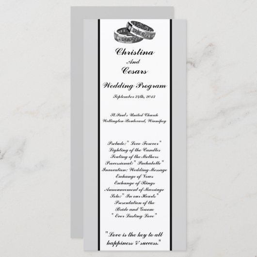 25 4x9 huwelijksprogramma His/Hers Diamond Wedding Programmakaart (Voorkant / Achterkant)