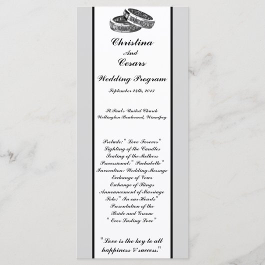 25 4x9 huwelijksprogramma His/Hers Diamond Wedding Programmakaart (Voorkant)
