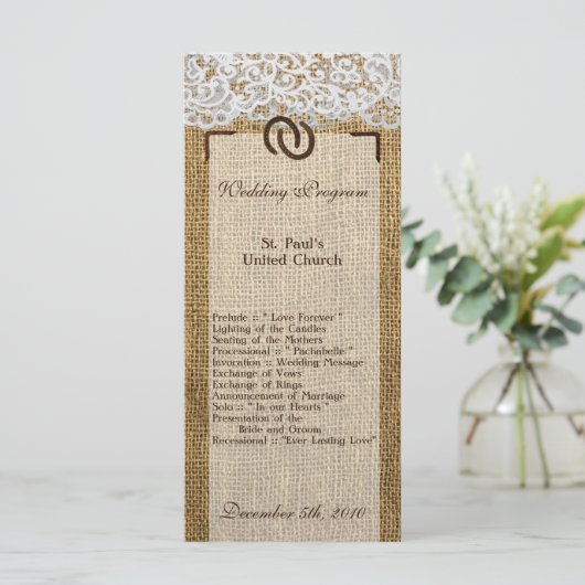 25 4x9 Huwelijksprogramma Hoefijzers op Burlap Lac Programmakaart (Staand voorkant)