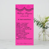 25 4x9 Huwelijksprogramma Hot Pink Black Damask Ka Programmakaart (Staand voorkant)