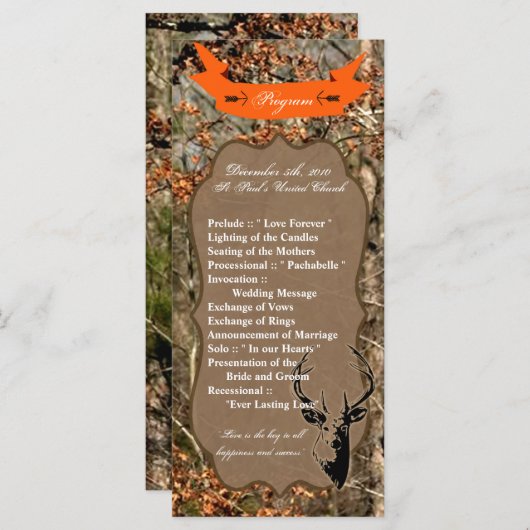 25 4x9 Huwelijksprogramma Jacht Herten Buck Hoofd Programmakaart (Voorkant / Achterkant)