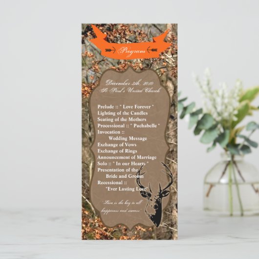 25 4x9 Huwelijksprogramma Jacht Herten Buck Hoofd  Programmakaart (Staand voorkant)