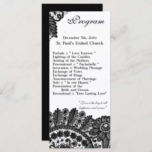 25 4x9 huwelijksprogramma kant Applique Dolli Programmakaart (Voorkant / Achterkant)