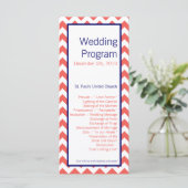 25 4x9 Huwelijksprogramma Koraal Marine Blauw Chev Programmakaart (Staand voorkant)