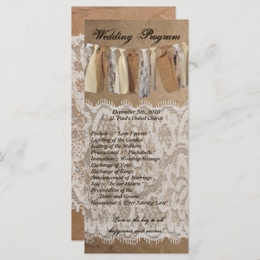 25 4x9 huwelijksprogramma Kraft papieren zak Lace  Programmakaart (Voorkant / Achterkant)