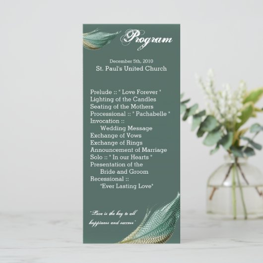 25 4x9 Huwelijksprogramma Kwartel Veer Vogelduif Programmakaart (Staand voorkant)