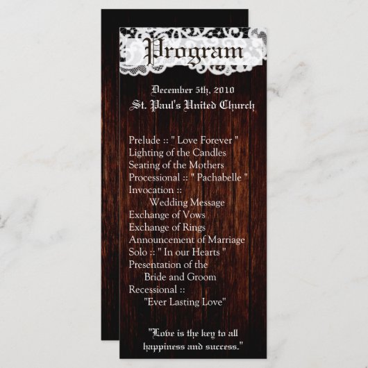 25 4x9 Huwelijksprogramma Land Donkere Schuur Hout Programmakaart (Voorkant / Achterkant)