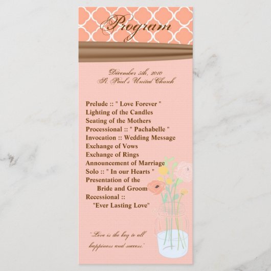 25 4x9 Huwelijksprogramma Land Mason Jar Bloemen Programmakaart (Voorkant)