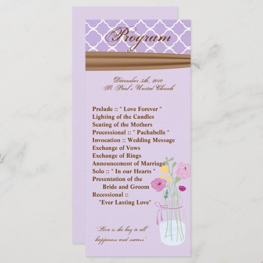 25 4x9 Huwelijksprogramma Land Mason Jar Bloemen Programmakaart (Voorkant / Achterkant)