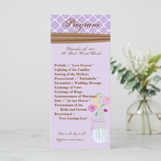 25 4x9 Huwelijksprogramma Land Mason Jar Bloemen Programmakaart (Staand voorkant)
