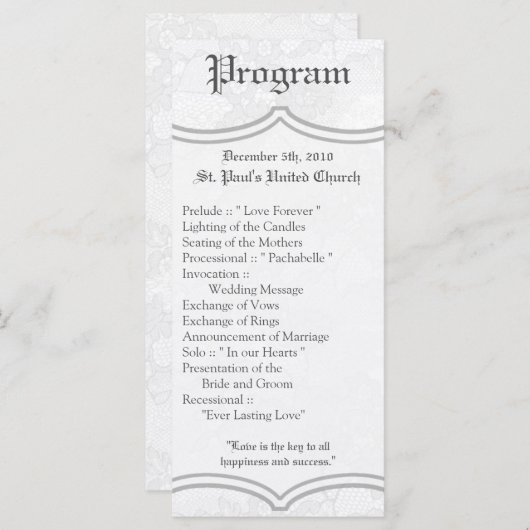 25 4x9 Huwelijksprogramma Land Wit Kant Print Programmakaart (Voorkant / Achterkant)