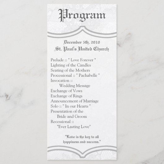 25 4x9 Huwelijksprogramma Land Wit Kant Print Programmakaart (Voorkant)