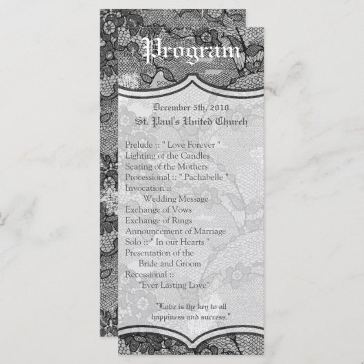 25 4x9 Huwelijksprogramma Land Zwart Kant Print Programmakaart (Voorkant / Achterkant)