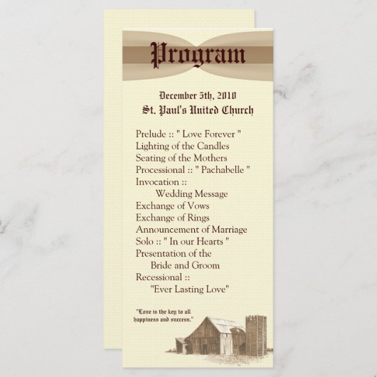 25 4x9 Huwelijksprogramma Landschuur Boerderij Programmakaart (Voorkant / Achterkant)