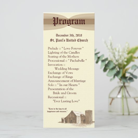 25 4x9 Huwelijksprogramma  Landschuur Boerderij Programmakaart (Staand voorkant)