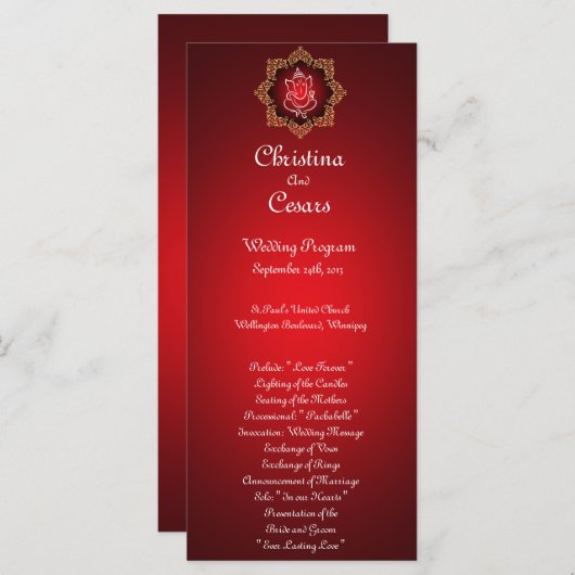 25 4x9 Huwelijksprogramma Lord Ganesha / Hindoe Re Programmakaart (Voorkant / Achterkant)