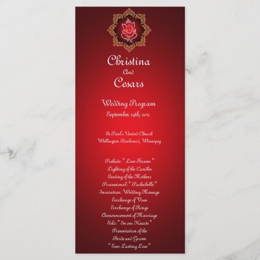 25 4x9 Huwelijksprogramma Lord Ganesha / Hindoe Re Programmakaart (Voorkant)