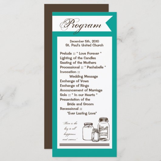 25 4x9 Huwelijksprogramma Mason Jar Country Rustic Programmakaart (Voorkant / Achterkant)