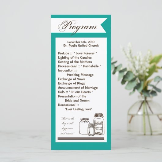 25 4x9 Huwelijksprogramma Mason Jar Country Rustic Programmakaart (Staand voorkant)