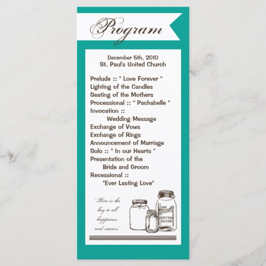 25 4x9 Huwelijksprogramma Mason Jar Country Rustic Programmakaart (Voorkant)