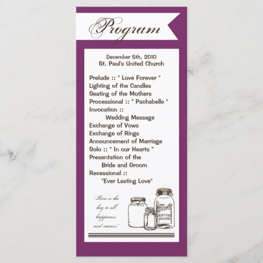 25 4x9 Huwelijksprogramma Mason Jar Country Rustic Programmakaart (Voorkant)