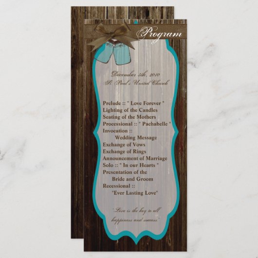 25 4x9 Huwelijksprogramma Mason Jar Initialen Rust Programmakaart (Voorkant / Achterkant)