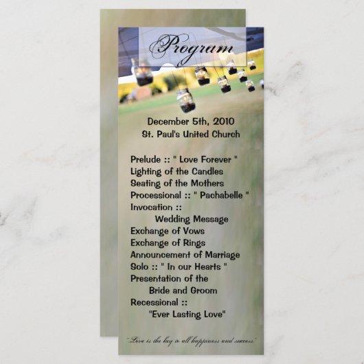 25 4x9 Huwelijksprogramma Mason Jar Kaarsenhouders Programmakaart (Voorkant / Achterkant)